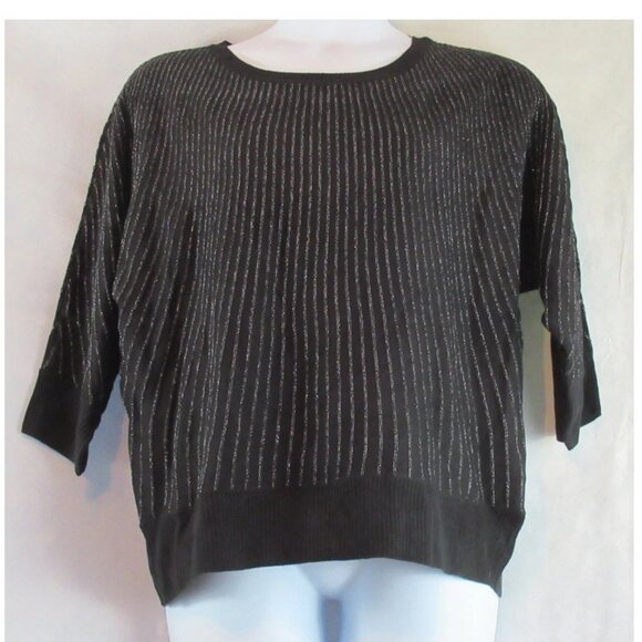 Charter Club Sweaters - Charter Club Plus Size Metallic 3/4 Sleeve Pullover Sweater, Black Metallic, 1X